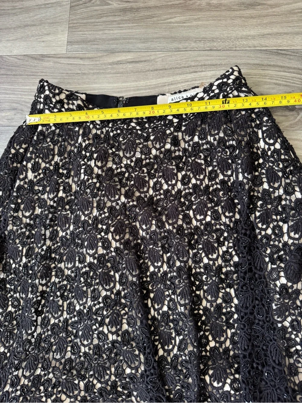 Alice + Olivia A-Line Knee-Length Skirt with Beaded Lace Overlay in Black Size 2